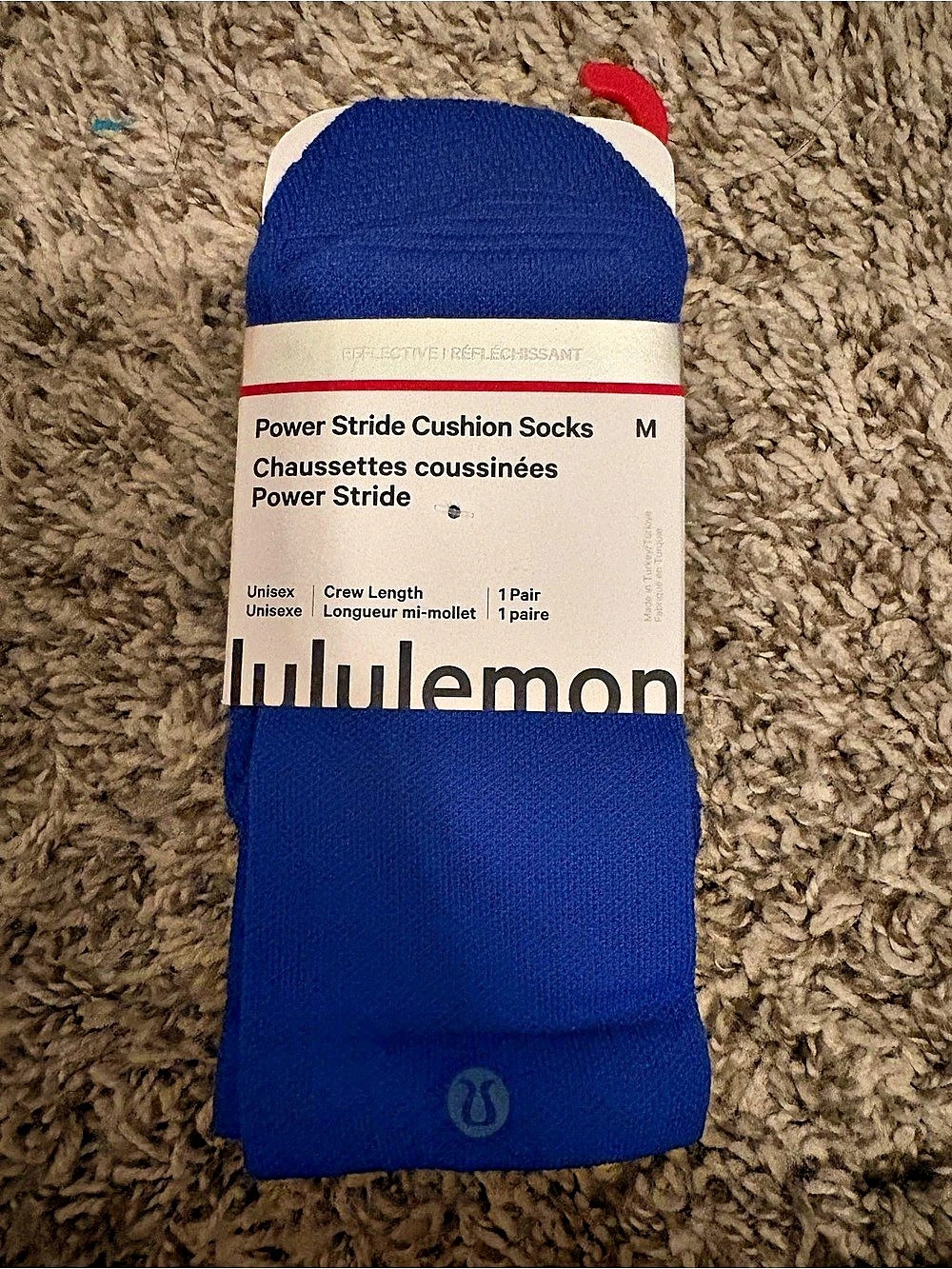 lululemon Power Stride Cushion Crew Socks Athletic Socks Blue & Red Medium